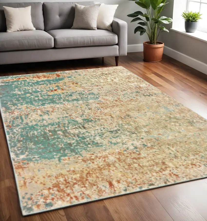 Foam Blue Pumpkin And Golden Yellow Abstract Power Loom Stain Resistant Area Rug Photo 1