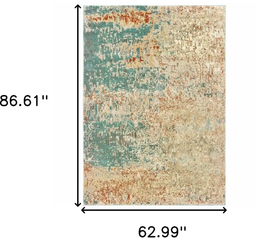Foam Blue Pumpkin And Golden Yellow Abstract Power Loom Stain Resistant Area Rug Photo 8