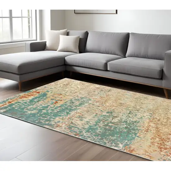 Blue And Ivory Abstract Shag Area Rug Photo 1