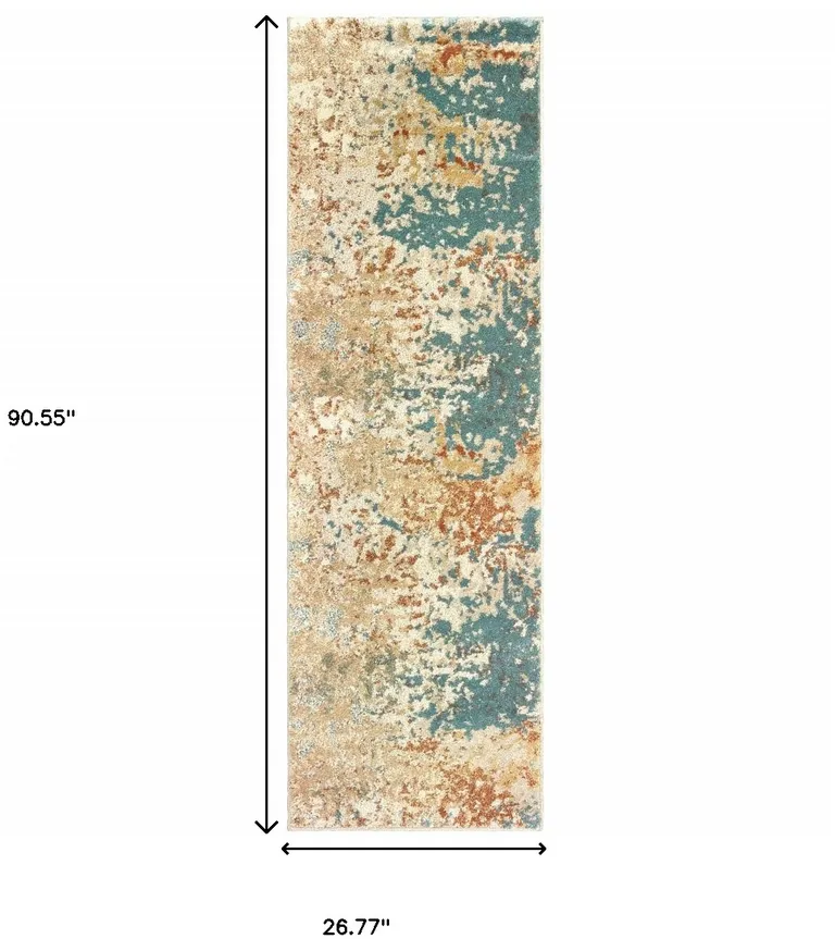 Foam Blue Pumpkin And Golden Yellow Abstract Power Loom Stain Resistant Runner Rug Photo 5