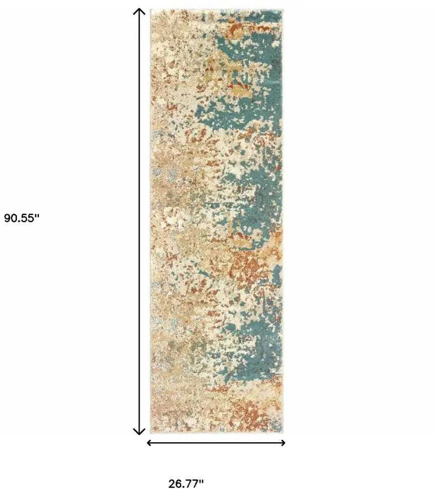 Foam Blue Pumpkin And Golden Yellow Abstract Power Loom Stain Resistant Runner Rug Photo 6