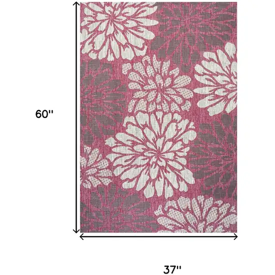 Fuchsia And Light Gray Floral Indoor Outdoor Area Rug Photo 5