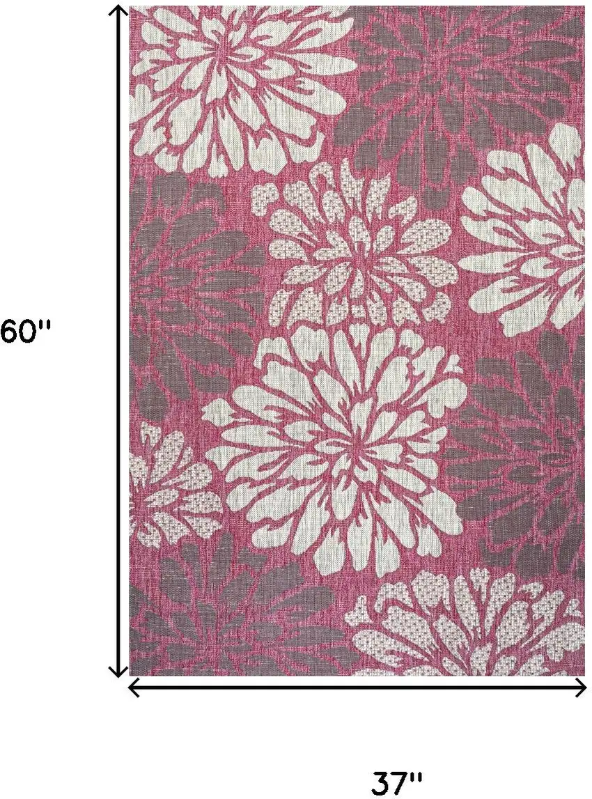 Fuchsia And Light Gray Floral Indoor Outdoor Area Rug Photo 5