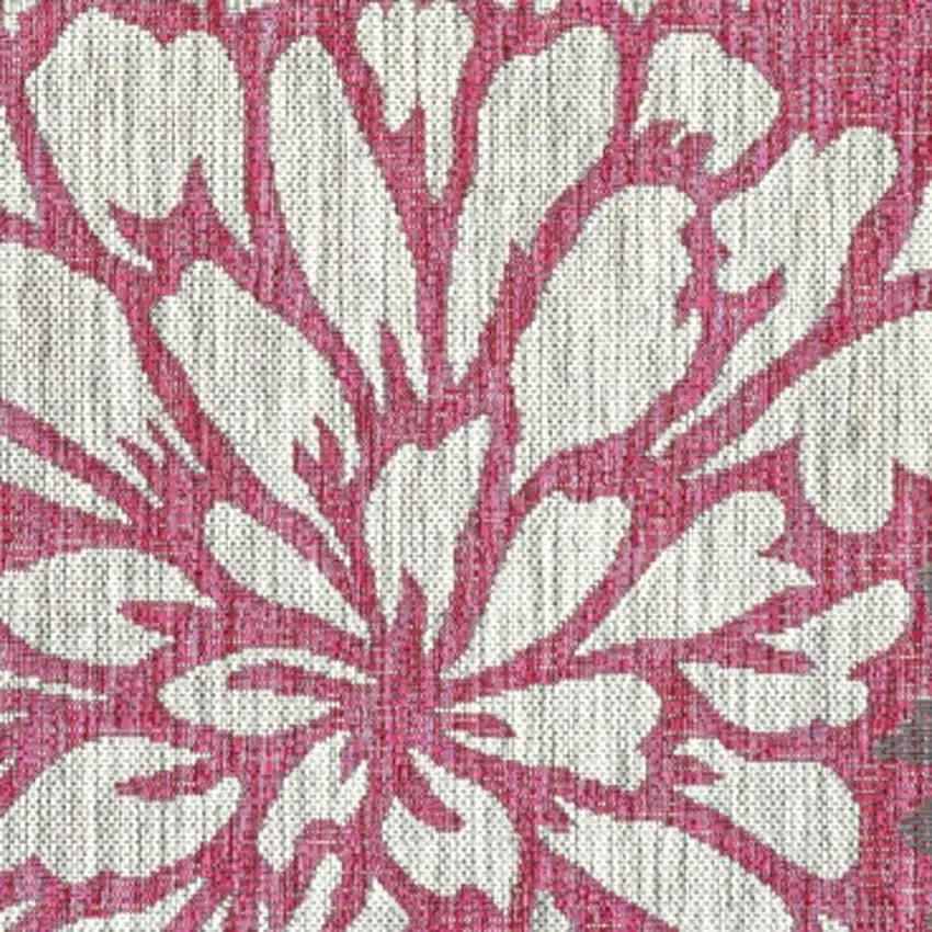 Fuchsia And Light Gray Floral Indoor Outdoor Area Rug Photo 2