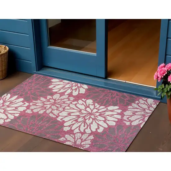 Fuchsia And Light Gray Floral Indoor Outdoor Area Rug Photo 1