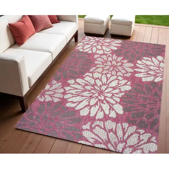 Fuchsia And Light Gray Floral Indoor Outdoor Area Rug Photo 1