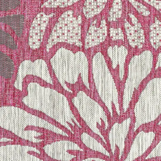 Fuchsia And Light Gray Floral Indoor Outdoor Area Rug Photo 2