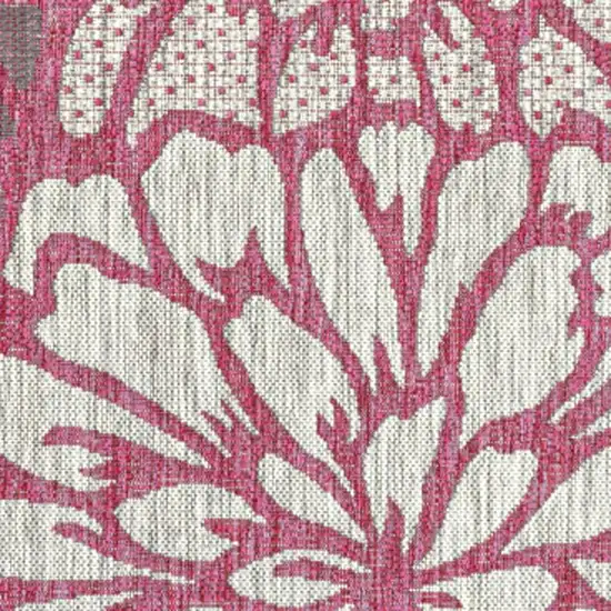 Fuchsia And Light Gray Floral Indoor Outdoor Area Rug Photo 2
