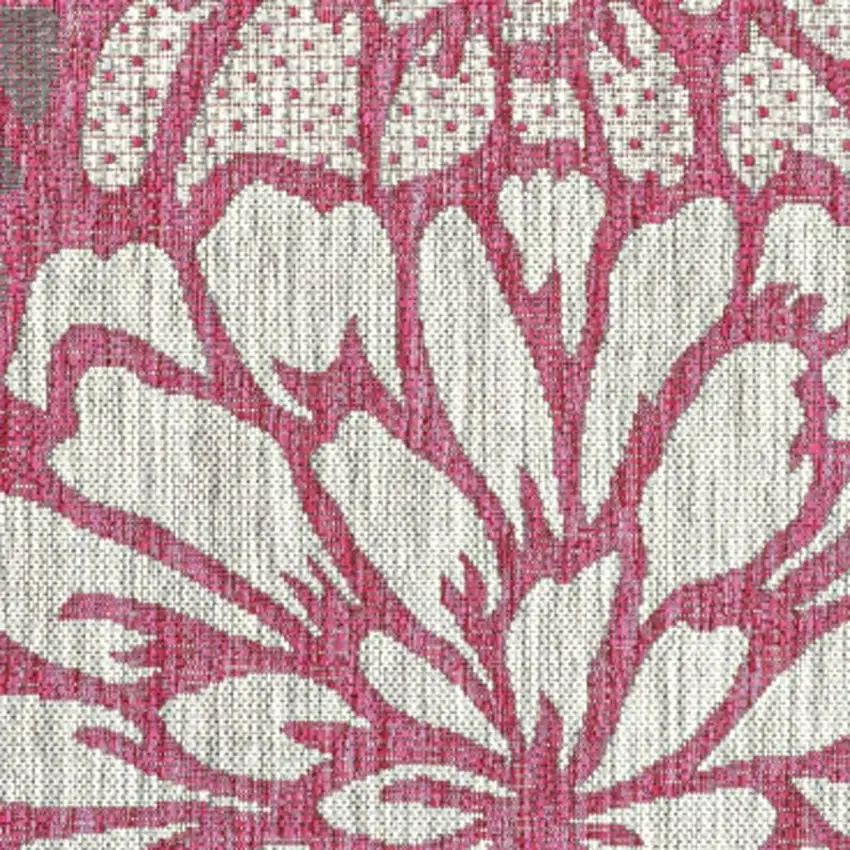 Fuchsia And Light Gray Floral Indoor Outdoor Area Rug Photo 2