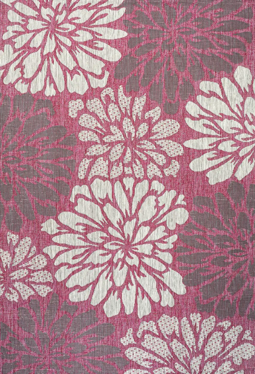 Fuchsia And Light Gray Floral Indoor Outdoor Area Rug Photo 1