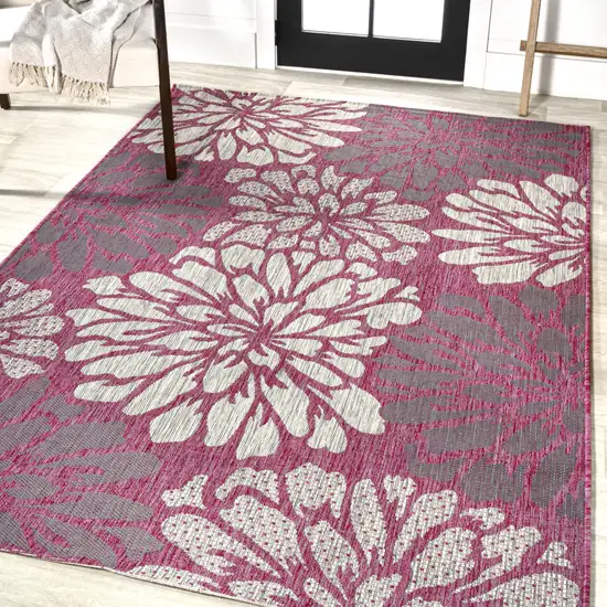 Fuchsia And Light Gray Floral Indoor Outdoor Area Rug Photo 5
