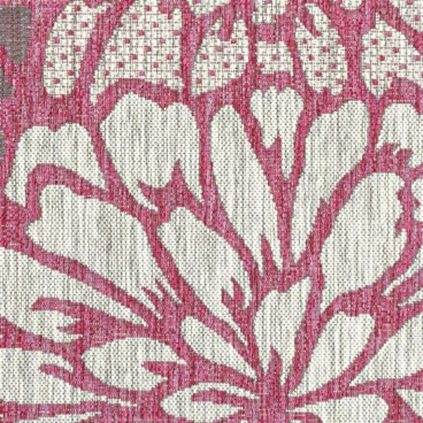 Fuchsia And Light Gray Floral Indoor Outdoor Area Rug Photo 2