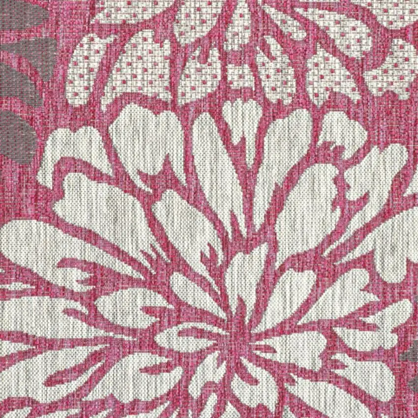 Fuchsia And Light Gray Floral Indoor Outdoor Area Rug Photo 2