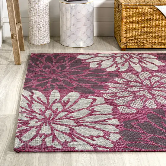 Fuchsia And Light Gray Floral Indoor Outdoor Area Rug Photo 6
