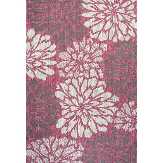 Fuchsia And Light Gray Floral Indoor Outdoor Area Rug Photo 3