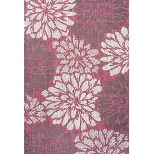 Photo of Fuchsia And Light Gray Floral Indoor Outdoor Area Rug
