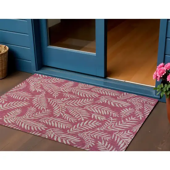 Fuchsia And Light Gray Floral Indoor Outdoor Area Rug Photo 1