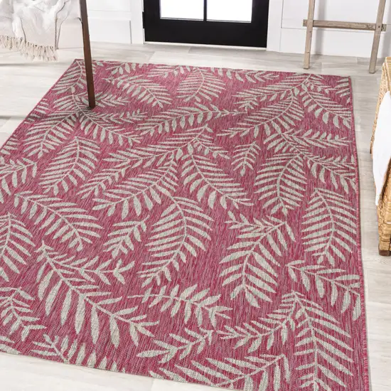 Fuchsia And Light Gray Floral Indoor Outdoor Area Rug Photo 4