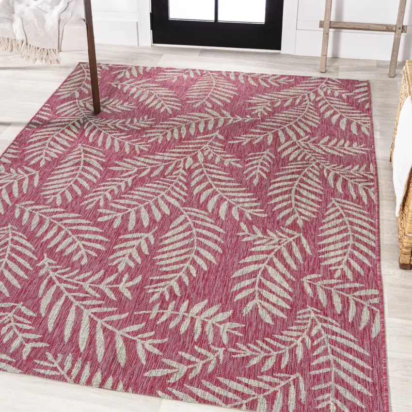 Fuchsia And Light Gray Floral Indoor Outdoor Area Rug Photo 4