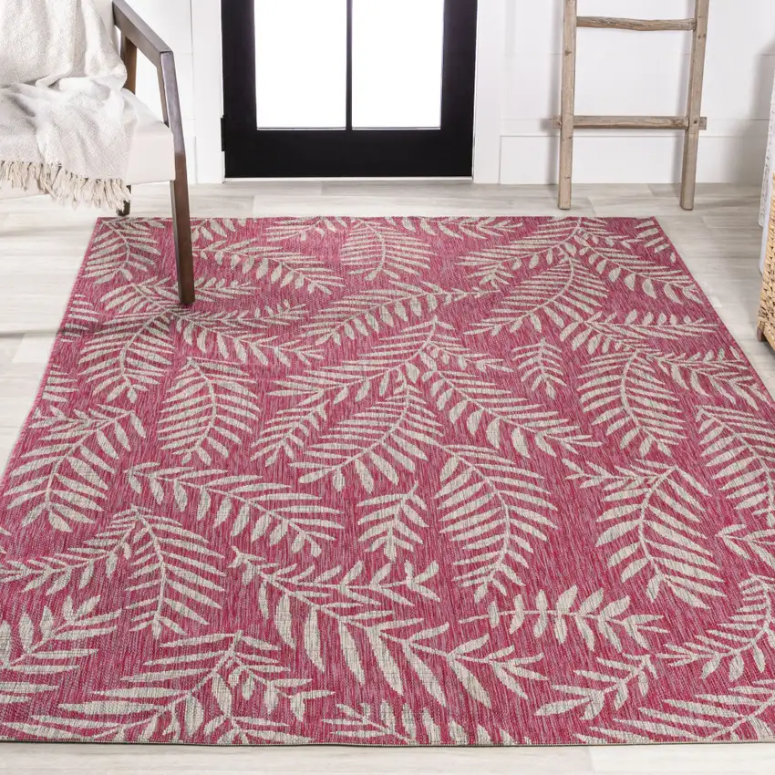 Fuchsia And Light Gray Floral Indoor Outdoor Area Rug Photo 6