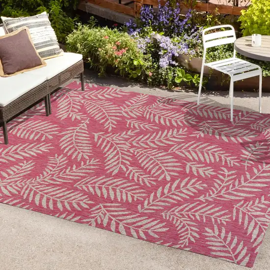 Fuchsia And Light Gray Floral Indoor Outdoor Area Rug Photo 8