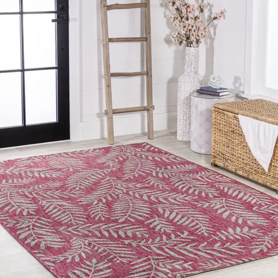 Fuchsia And Light Gray Floral Indoor Outdoor Area Rug Photo 7