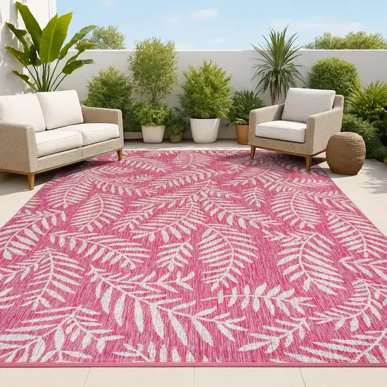 Fuchsia And Light Gray Floral Indoor Outdoor Area Rug Photo 3