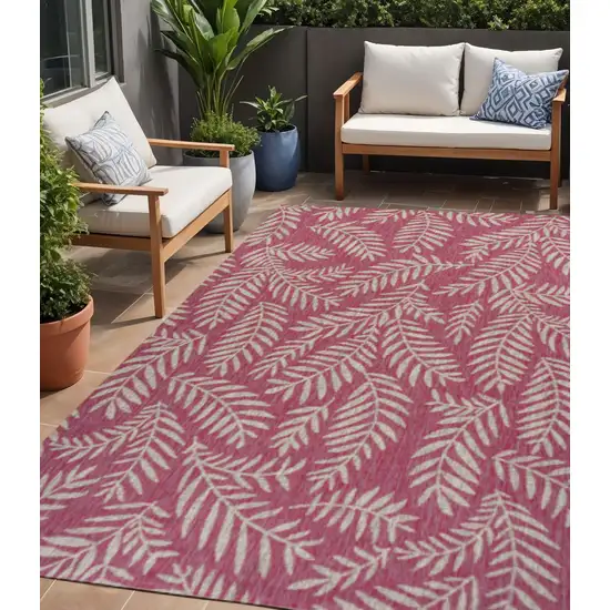 Fuchsia And Light Gray Floral Indoor Outdoor Area Rug Photo 1