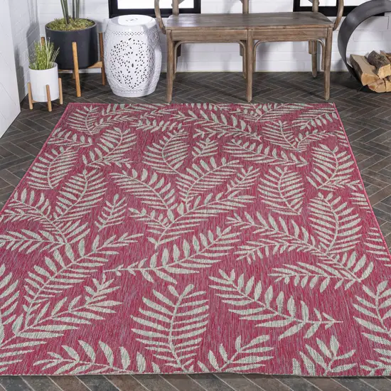 Fuchsia And Light Gray Floral Indoor Outdoor Area Rug Photo 9