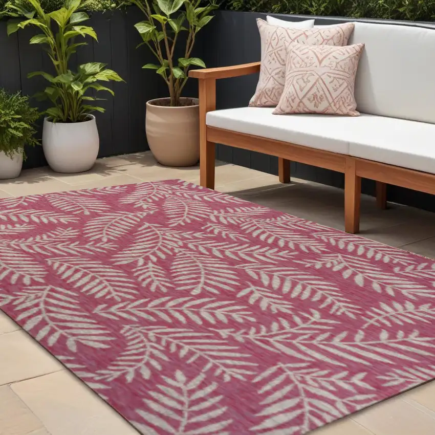 Fuchsia And Light Gray Floral Indoor Outdoor Area Rug Photo 1