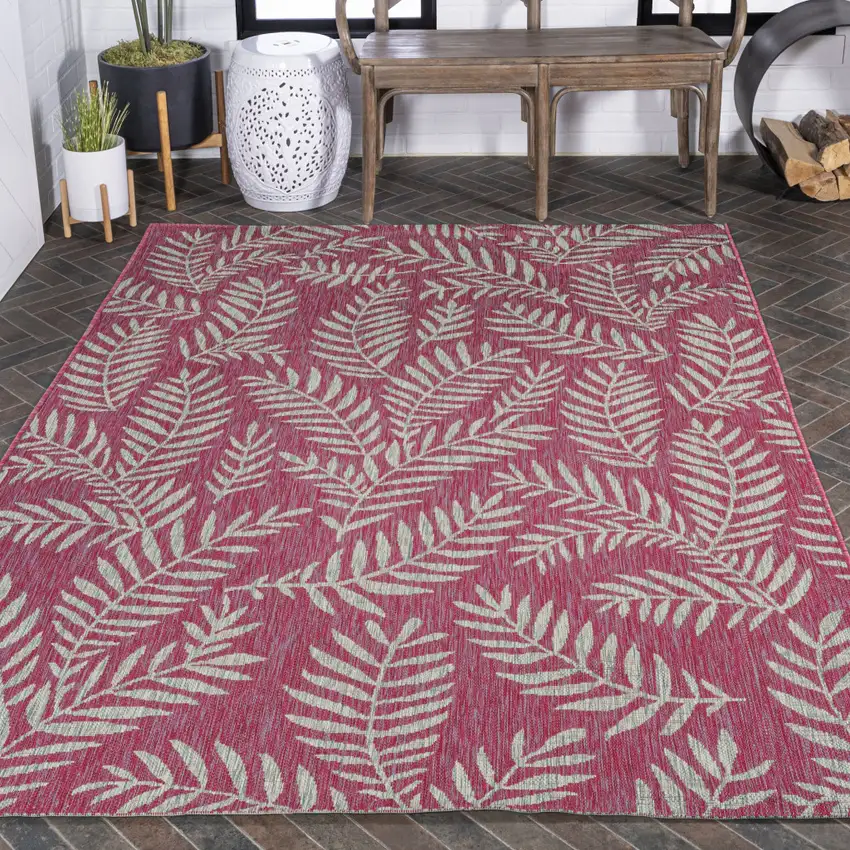 Fuchsia And Light Gray Floral Indoor Outdoor Area Rug Photo 9