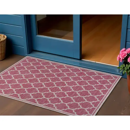 Fuchsia And Light Gray Geometric Indoor Outdoor Area Rug Photo 1