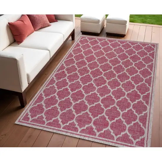 Fuchsia And Light Gray Geometric Indoor Outdoor Area Rug Photo 1