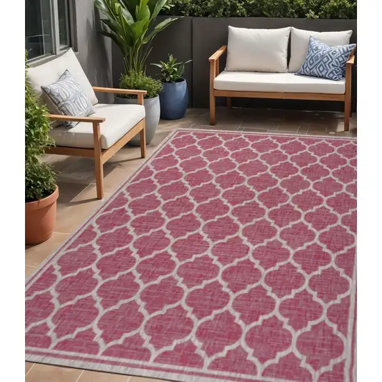 Fuchsia And Light Gray Geometric Indoor Outdoor Area Rug Photo 1