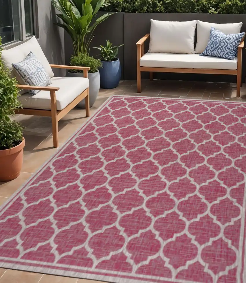 Fuchsia And Light Gray Geometric Indoor Outdoor Area Rug Photo 1