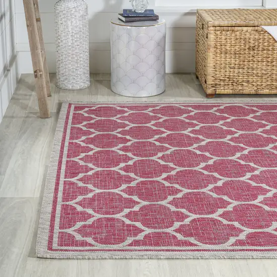 Fuchsia And Light Gray Geometric Indoor Outdoor Area Rug Photo 6