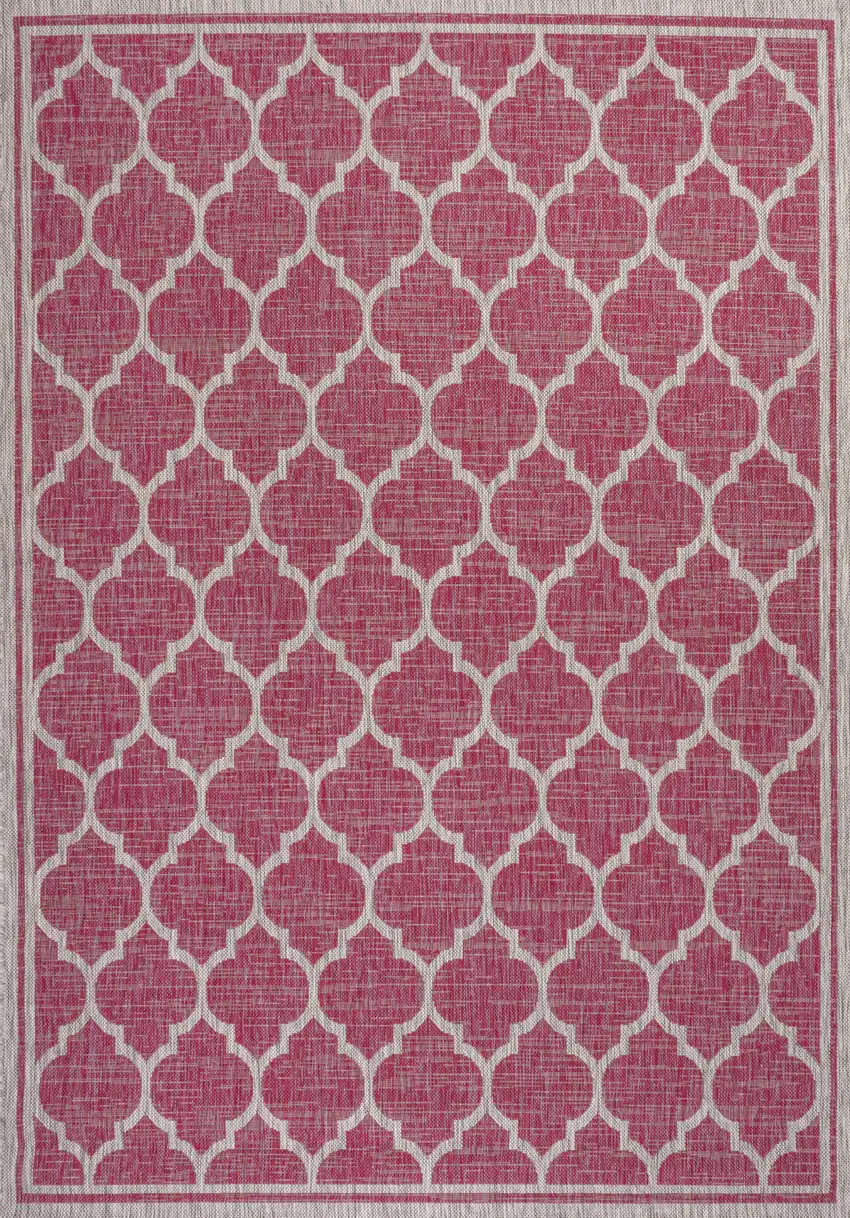 Fuchsia And Light Gray Geometric Indoor Outdoor Area Rug Photo 3