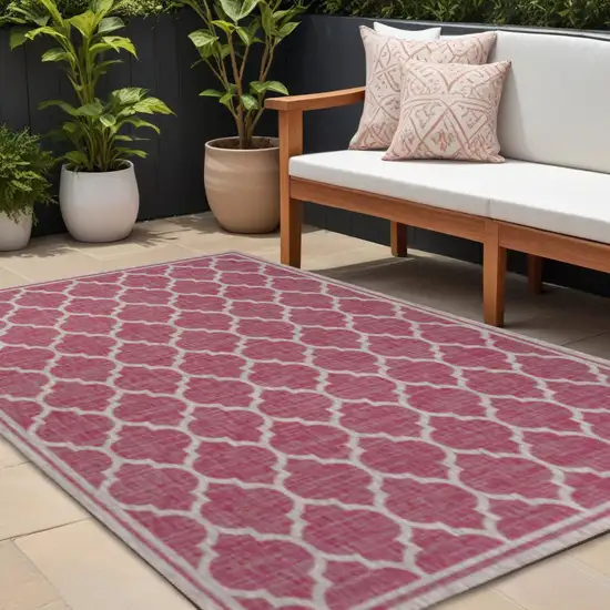 Fuchsia And Light Gray Geometric Indoor Outdoor Area Rug Photo 1