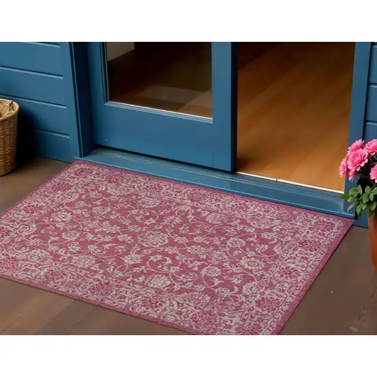 Fuchsia And Light Gray Medallion Indoor Outdoor Area Rug Photo 1