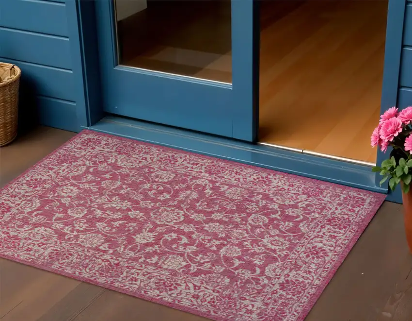 Fuchsia And Light Gray Medallion Indoor Outdoor Area Rug Photo 1
