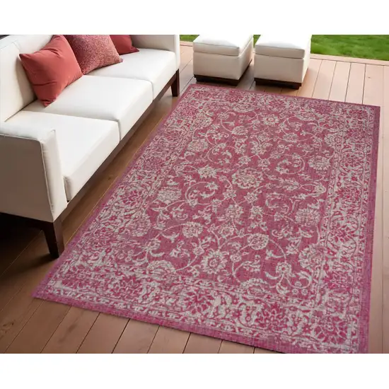 Fuchsia And Light Gray Medallion Indoor Outdoor Area Rug Photo 1