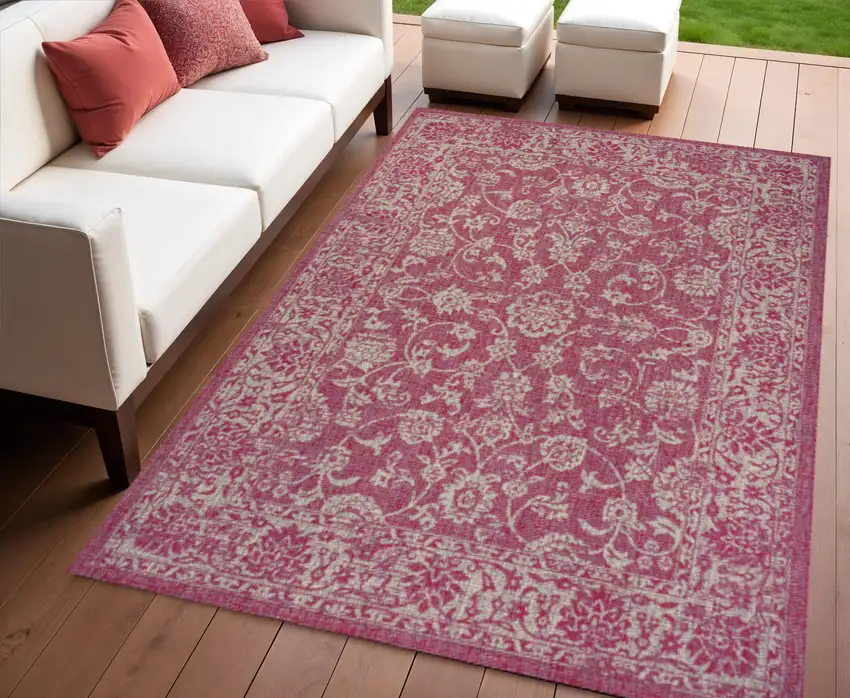 Fuchsia And Light Gray Medallion Indoor Outdoor Area Rug Photo 1