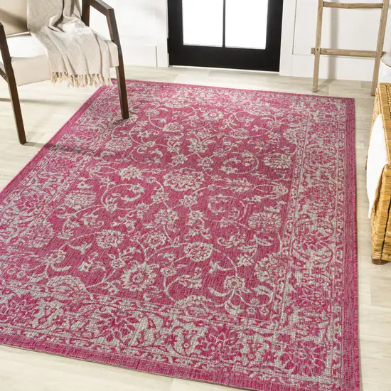 Fuchsia And Light Gray Medallion Indoor Outdoor Area Rug Photo 5