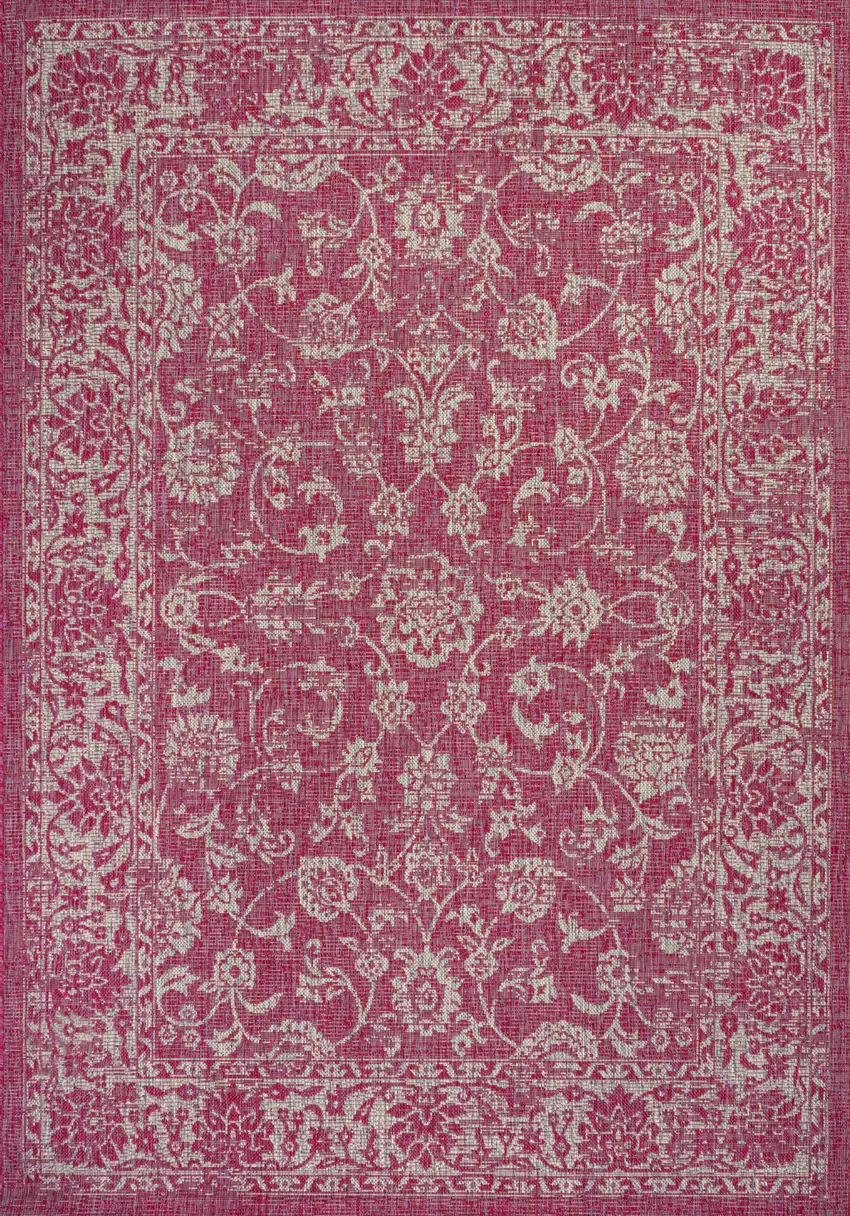 Fuchsia And Light Gray Medallion Indoor Outdoor Area Rug Photo 3