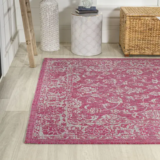 Fuchsia And Light Gray Medallion Indoor Outdoor Area Rug Photo 6