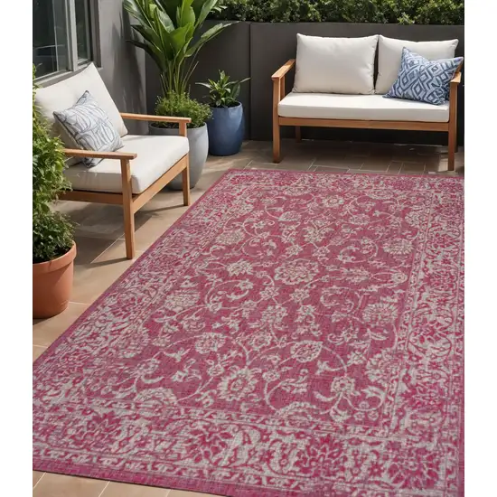 Fuchsia And Light Gray Medallion Indoor Outdoor Area Rug Photo 1