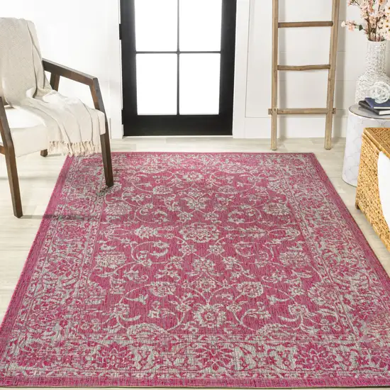 Fuchsia And Light Gray Medallion Indoor Outdoor Area Rug Photo 7