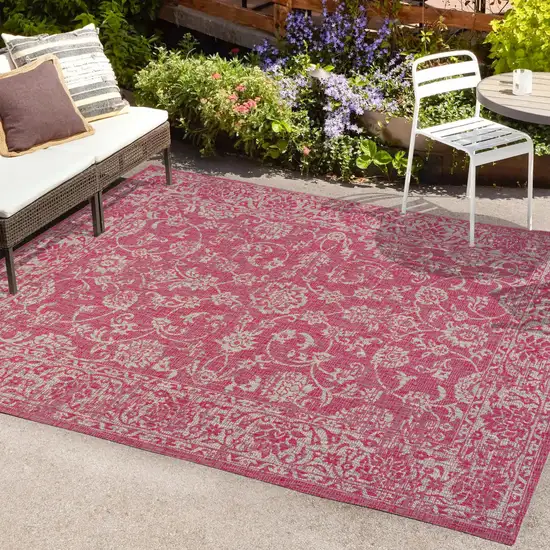 Fuchsia And Light Gray Medallion Indoor Outdoor Area Rug Photo 9