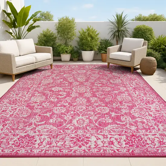 Fuchsia And Light Gray Medallion Indoor Outdoor Area Rug Photo 4