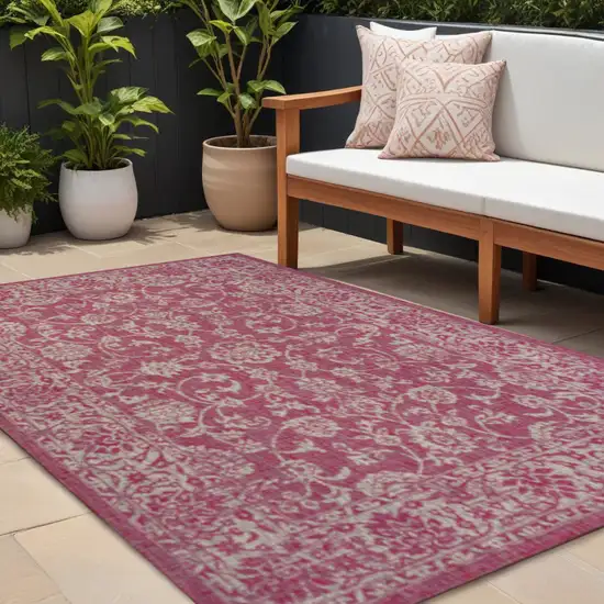 Fuchsia And Light Gray Medallion Indoor Outdoor Area Rug Photo 1